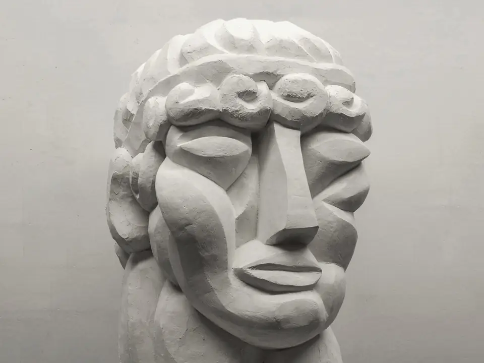 Apollo by Brendan Tadler, natural plaster; also cast aluminum or blackened bronze