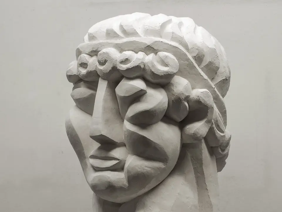 Apollo by Brendan Tadler, natural plaster; also cast aluminum or blackened bronze, view 2