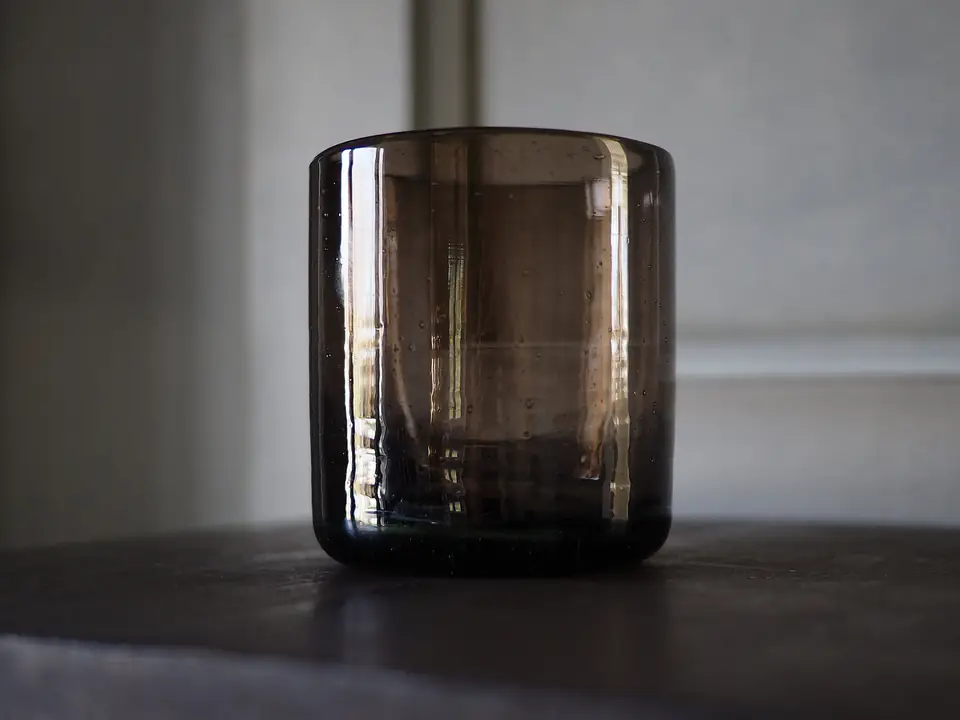 Handblown Glass Tumbler by Brendan Tadler, handblown glass, smoke finish, view 3