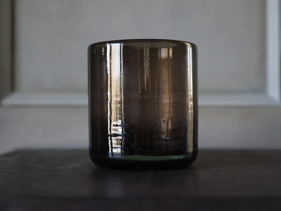 Handblown Glass Tumbler by Brendan Tadler, handblown glass, smoke finish, view 4