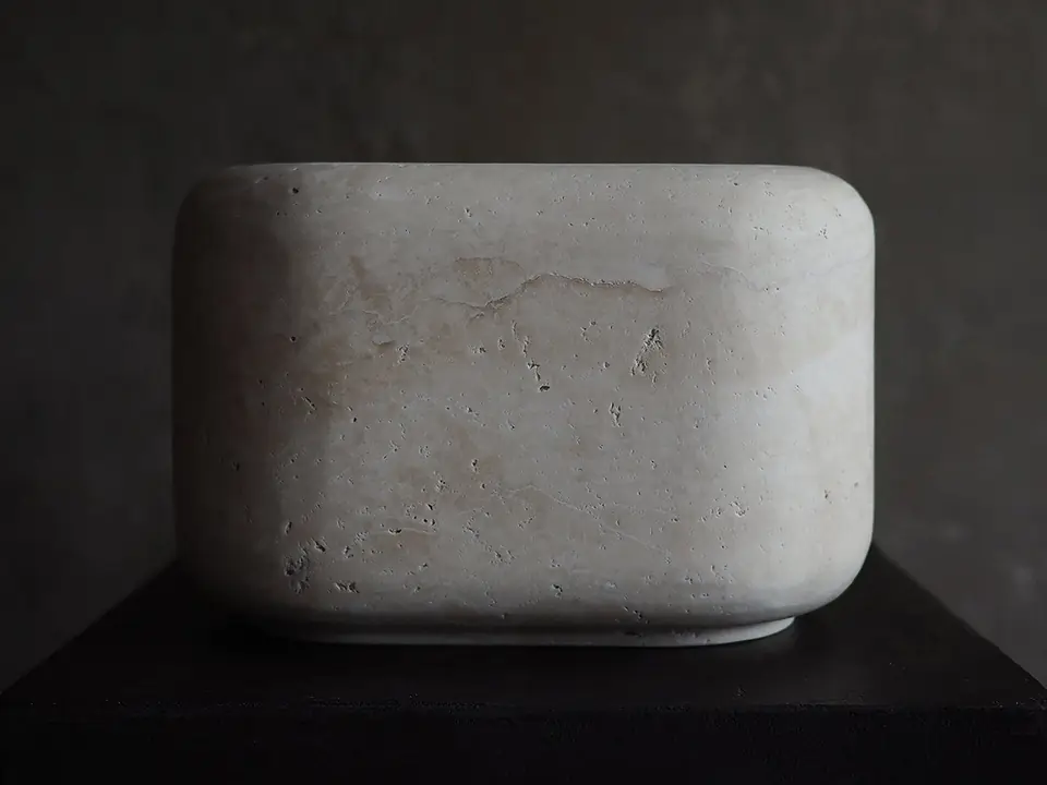 Large Marshmallow by Brendan Tadler, natural unfilled travertine