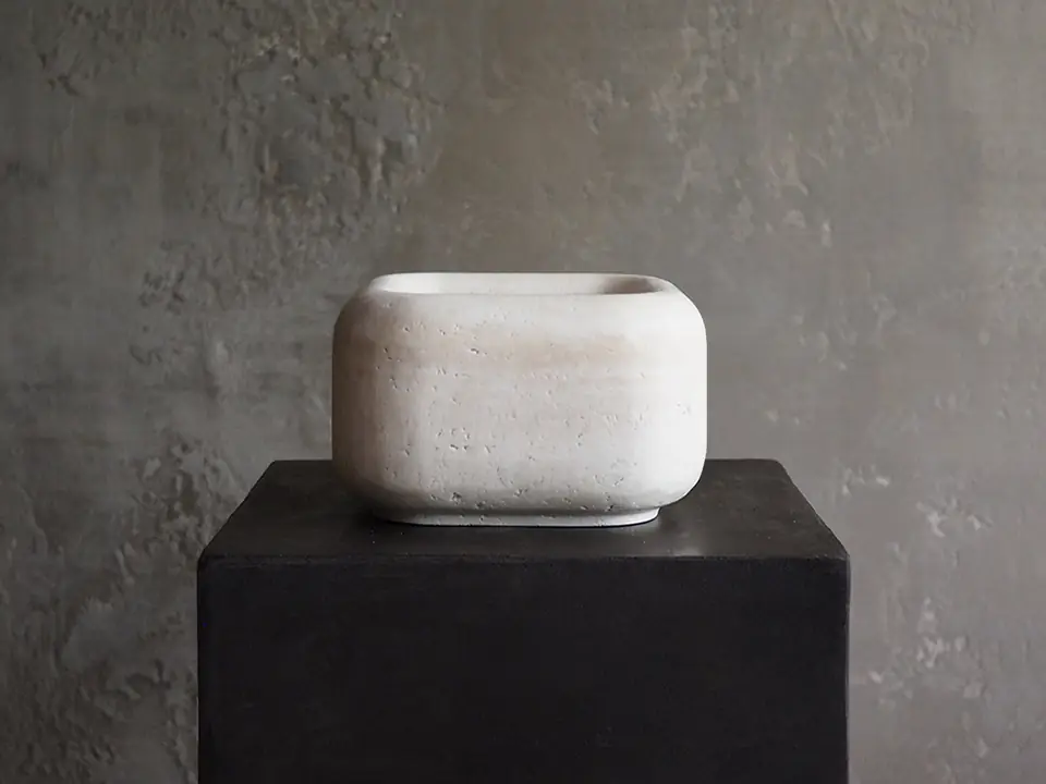 Medium Marshmallow by Brendan Tadler, natural unfilled travertine