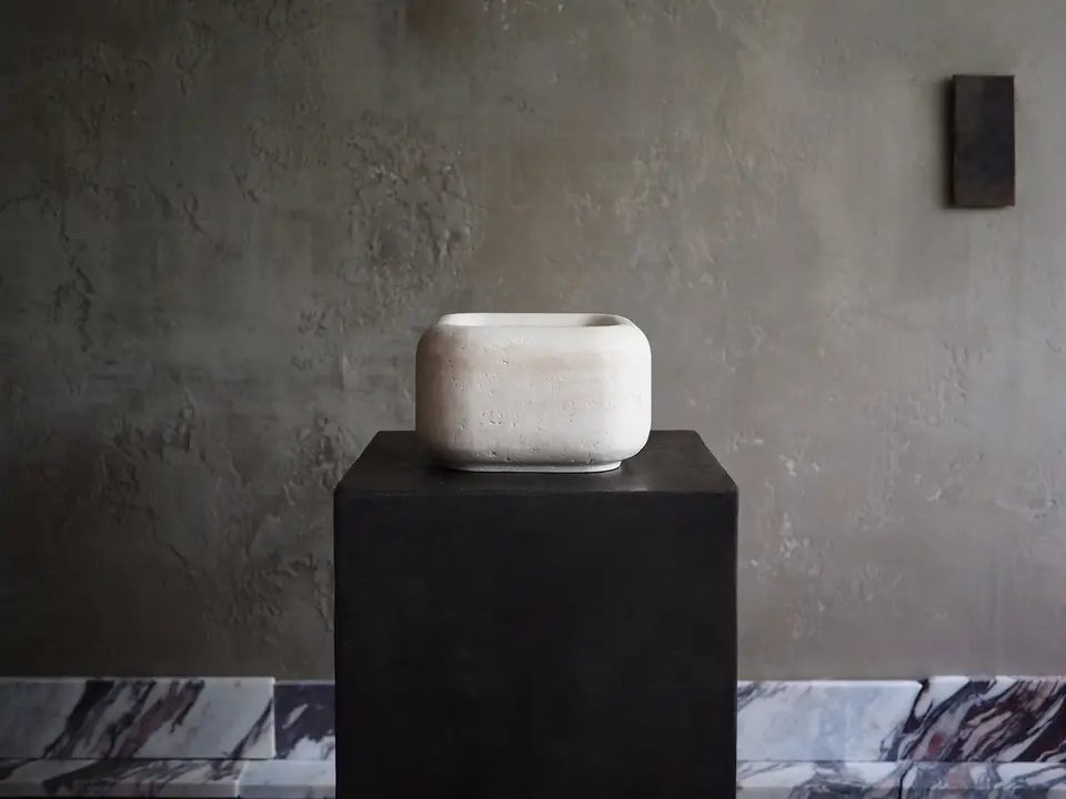 Medium Marshmallow by Brendan Tadler, natural unfilled travertine, view 2
