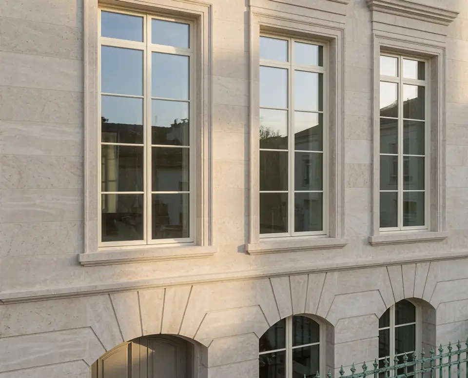 Window and arch detail. Manhattan Facade Renovation, private residence in Manhattan, NY