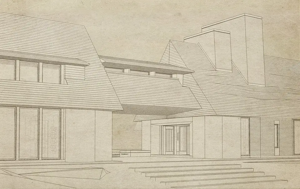 Cottage, early concept sketch. Muskoka Modern Shingle Style, private residence in Muskoka, Ontario
