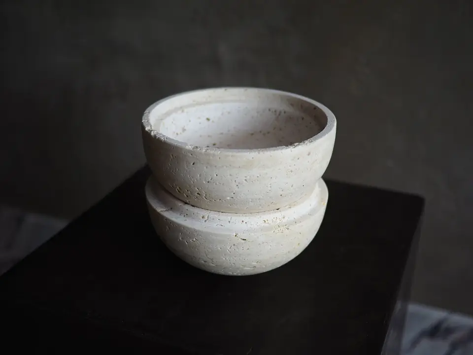 Sphere Censer by Brendan Tadler, solid unfilled travertine, view 5