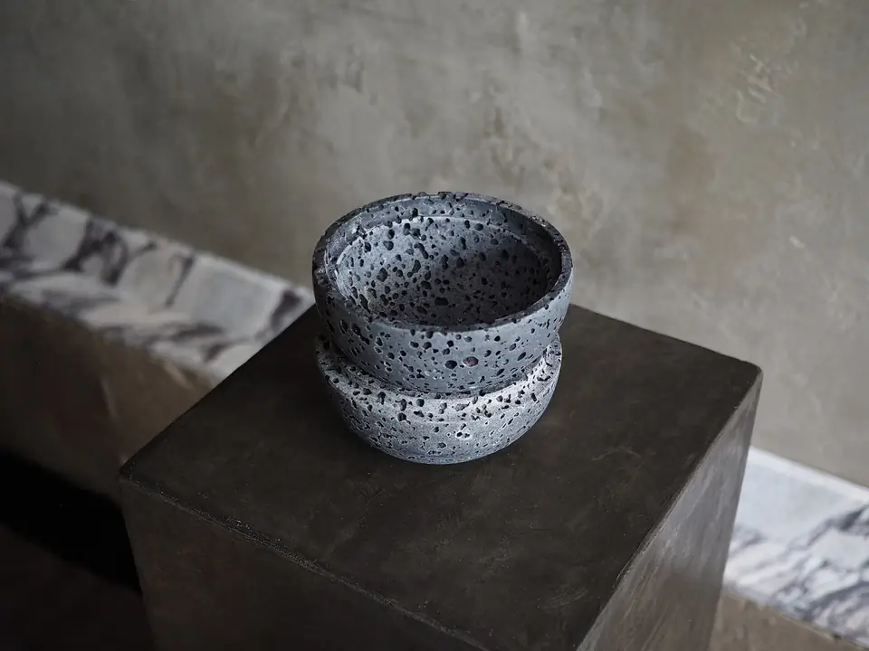 Sphere Censer by Brendan Tadler, solid unfilled travertine, view 6