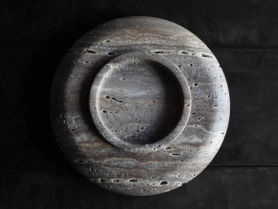 Stieglitz Vessel by Brendan Tadler, unfilled travertine, view 5