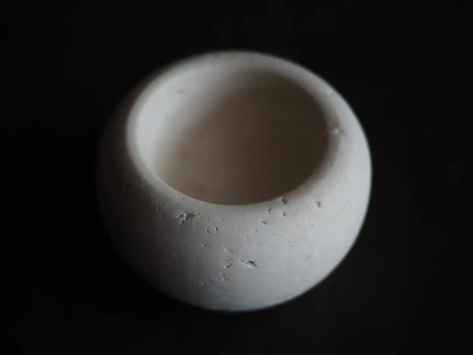 Travertine Bowl by Brendan Tadler, natural unfilled travertine