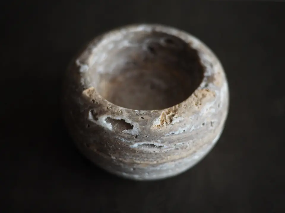 Travertine Bowl by Brendan Tadler, natural unfilled travertine, view 3